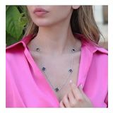 İkonik Alhambra Modeli Siyah Mine İşli Gümüş Kolye