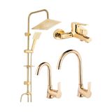 İksa Gold Altın Kare Robot Duş Seti, Banyo, Mutfak Eviye Ve Lavabo Bataryası Musluğu 4'lü Set