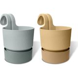 Iksora Tek Askılı Saksı Dekoratif Balkon Saksısı Tabaklı Mat Plastik Saksı (2 Adet, Karışık 1) - Standart - Çok Renkli