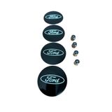 İKTUNING FORD LOGO ALÜMİNYUM 4 ADET JANT GÖBEK VE 4 ADET METAL SİBOP KAPAK