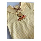 il mio bambino El Yapımı %100 Pamuk Erkek Sevimli PooH Nakışlı SAR Ekoseli Gömlek Kısa Kol