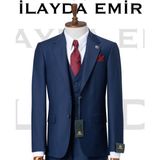 İlayda Emir Blazer, Kırlangıç Yaka, Slım Fıt,erkek Takım Elbise, Koyu Mavi - 6 Drop - 54