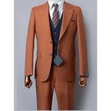 İlayda Emir Blazer Takım Elbise Slim Fit Kiremit Renkli Erkek Takım Elbise Lacivert Yelekli - 6 Drop - 56