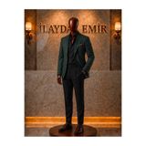 ilayda emir Erkek 3 Parça Kombin Yeşil Blazer Ceket Siyah Gömlek Siyah Kumaş Pantolon Slim Fit Şık Takım