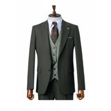 İlayda EMİR, Erkek 3 Parça Takım Elbise, Koyu Yeşil, Slim Fit, Ekose Yelek, 48 Beden