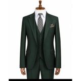 İLAYDA EMİR, Erkek 3 Parça Takım Elbise, Koyu Yeşil, Slim Fit, Yelek Dahil, 48 Beden