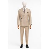 İlayda EMİR, Erkek Bej Çift Sıra Düğmeli Takım Elbise, Slim Fit, 48 Beden