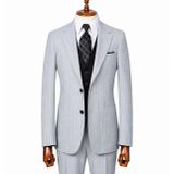 İLAYDA EMİR, Erkek Çizgili Takım Elbise, 3 Parça Slim Fit, Açık Gri, 48 Beden