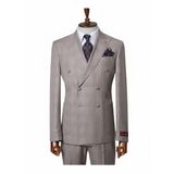 İlayda EMİR, Erkek Ekose Çift Sıra Düğmeli Takım Elbise, Bej, 54 Beden | Slim Fit Kesim, Ceket ve Pantolon, Klasik Yaka, Resmi Giyim, Göğüs Cebi