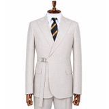 İLAYDA EMİR, Erkek Kemerli Kruvaze Takım Elbise, Bej, Slim Fit, 48 Beden