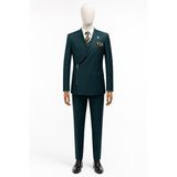 İlayda EMİR, Erkek Koyu Yeşil Çift Fermuar Detaylı Takım Elbise, Slim Fit, 50 Beden