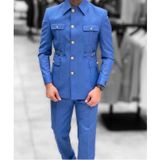İLAYDA EMİR, Erkek Mavi Takım Elbise, Altın Düğmeli Slim Fit Ceket ve Pantolon, 50 Beden