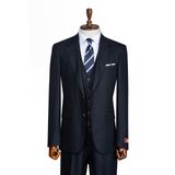 İlayda Emir, Erkek Siyah Çizgili Üç Parça Takım Elbise, Slim Fit | Yelek Dahil, Notch Yaka, Resmi Giyim, Çift Sıra Düğme, İş ve Özel Davet