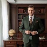 İlayda Emir Erkek Takım Elbise, Kırlangıç Yaka, Blazer, Slımfıt, Haki Yeşili - 6 Drop - 56