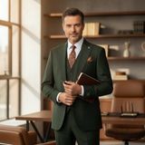 İlayda Emir Erkek Takım Elbise, Kırlangıç Yaka, Blazer, Slımfıt, Haki Yeşili - 6 Drop - 58