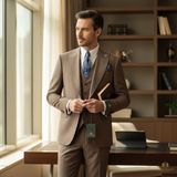 İlayda Emir Erkek Takım Elbise, Kırlangıç Yaka, Blazer, Slımfıt, Kahverengi - Kahve - Açık Kahve - 6 Drop - 56