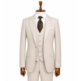 İlayda EMİr, Exclusive Erkek Bej 3 Parça Takım Elbise, Slim Fit, Yelek Dahil, 56