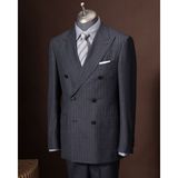 İlayda Emir Kırlangıç Yaka, Kruvaze, Slimfit, 6 Düğmeli, 6 Drop, Çizgili Erkek Takım Elbise, Gri - 50