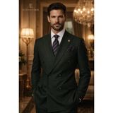 İlayda Emir Kırlangıç Yaka, Kruvaze, Slimfit, 6 Düğmeli, 6 Drop, Çizgili Erkek Takım Elbise, Koyu Yeşil - 54