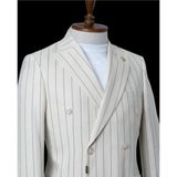 İlayda Emir Kırlangıç Yaka,torba Cepli, Kruvaze, Çizgili, Erkektakım Elbise, Slim Fit, Krem - 6 Drop - 48