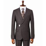 İlayda EMİR, Luxury Erkek Takım Elbise, Kemerli Yaka, Slim Fit, Kahverengi, 56 Beden