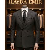 İlayda Emir Özel Tasarım,italyan Kesim, Kruvaze, Çizgili, Erkek Takım Elbise,siyah - 6 Drop - 54