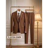 İlayda Emir Özel Tasarım,slım Fıt, Blazer, Erkek Takım Elbise, Kahvrengi - Kahve - 6 Drop - 48