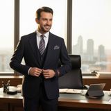 İlayda Emir Slim Fit, 3 Parça Takım Elbise, Erkek Klasik Yelekli, Premium Kumaş, Ofis ve Özel Gün Takımı - 6 Drop - 58 - Lacivert - Navy Blue