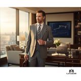 İlayda Emir Slim Fit, 3 Parça Takım Elbise, Erkek Klasik Yelekli, Premium Kumaş, Ofis ve Özel Gün Takımı - Açık Gri - 6 Drop - 60