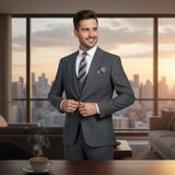 İlayda Emir Slim Fit, 3 Parça Takım Elbise, Erkek Klasik Yelekli, Premium Kumaş, Ofis ve Özel Gün Takımı - Antrasit - Açık Gri - 6 Drop - 52