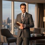 İlayda Emir Slim Fit, 3 Parça Takım Elbise, Erkek Klasik Yelekli, Premium Kumaş, Ofis ve Özel Gün Takımı - Antrasit - Açık Gri - 6 Drop - 62