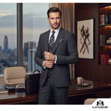 İlayda Emir Slim Fit, 3 Parça Takım Elbise, Erkek Klasik Yelekli, Premium Kumaş, Ofis ve Özel Gün Takımı - Koyu Gri - 6 Drop - 52