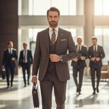 İlayda Emir Slim Fit, 3 Parça Takım Elbise, Erkek Klasik Yelekli, Premium Kumaş, Ofis ve Özel Gün Takımı - Koyu Kahverengi - 6 Drop - 58