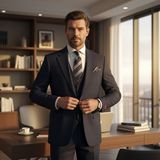 İlayda Emir Slim Fit, 3 Parça Takım Elbise, Erkek Klasik Yelekli, Premium Kumaş, Ofis ve Özel Gün Takımı - Koyu Lacivert - 6 Drop - 62