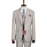 İlayda Emir Slim Fit, 3 Parça Takım Elbise, Erkek Klasik Yelekli, Premium Kumaş, Ofis ve Özel Gün Takımı - Krem - 6 Drop - 54