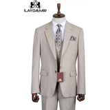 İlayda Emir Slim Fit, 3 Parça Takım Elbise, Erkek Klasik Yelekli, Premium Kumaş, Ofis ve Özel Gün Takımı - Krem - 6 Drop - 62