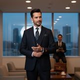 İlayda Emir Slim Fit, 3 Parça Takım Elbise, Erkek Klasik Yelekli, Premium Kumaş, Ofis ve Özel Gün Takımı - Lacivert - 6 Drop - 62