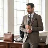 İlayda Emir Slim Fit, 3 Parça Takım Elbise, Erkek Klasik Yelekli, Premium Kumaş, Ofis ve Özel Gün Takımı - Vizon - 6 Drop - 60