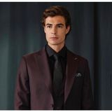 İlayda Emir Slim Fit, Blazer, Çizgili, Kırlangıç Yaka, Yelekli, Bordo Takım Elbise - 6 Drop - 50