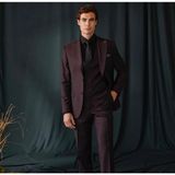 İlayda Emir Slim Fit, Blazer, Çizgili, Kırlangıç Yaka, Yelekli, Bordo Takım Elbise - 6 Drop - 60