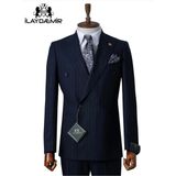 İlayda Emir Slimfit, Kruvaze, Kırlangıç Yaka,çizgili, Erkek Takım Elbise Lacivert - 6 Drop - 46