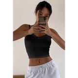 İlayda Toprak Besty Dantel Detaylı İp Askılı Slim Fit Basic Siyah Crop Bluz