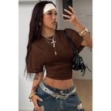 İlayda Toprak Cool Bele Oturan Kahverengi Geniş Kollu Fit Korse Detaylı Esnek Bluz