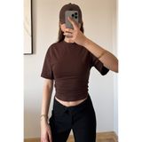 İlayda Toprak Cool Bele Oturan Kahverengi Yarasa Kollu Fit Korse Bel Büzgü Detaylı Esnek Bluz