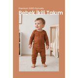İlays Babywearing Bebek Ikili Ev Giyim - Pijama Takımı Bebek Pijaması Bebek Takımı Bebek Alt Üst Takım - Kiremit