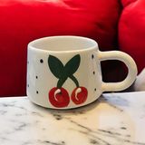 İlbay Çini Takı Seramik Klasik Kupa Bardak Mug Klasik Kiraz - Beyaz