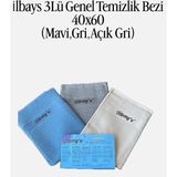 İlbays 3Lü Genel Temizlik Bezi 40x60 (Mavi,Füme,Gri) | suff