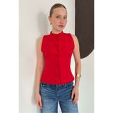 İldies store Çin düğmeli yelek bluz kırmızı