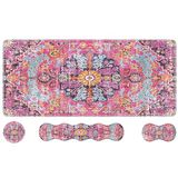 iLeadon Mouse Pad Seti, Masa Altlığı + Bilek Dayanaklı Mouse Pad + Klavye Bilek Desteği + Bardak Altlığı, Ev Ofis için 4'ü 1 Arada Büyük Oyun Mouse Pad Seti, Boho Çiçekli Fuşya
