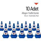 İleri Trafik 10 Adet Kedi Gözlü Mavi Altıgen Trafik Konisi 65 cm Ağırlıklı Trafik Dubası Seti